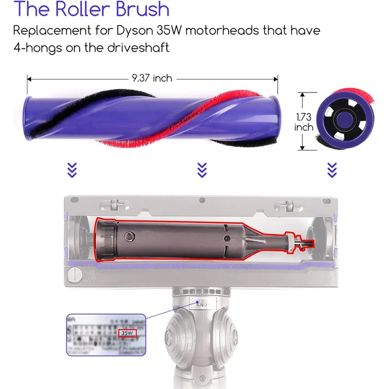 B46B-Roller Brush + Pre&Post HEPA Filter Combo Compatible For Dyson Vacuum Cleaner Replacement Parts, Replacement