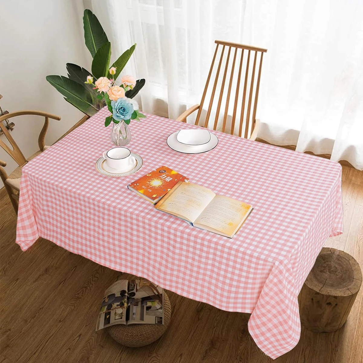 1PC Valentine\'s Day Pink and White Checkered Tablecloth, Restaurant Kitchen Picnic Wedding Party Decoration Tablecloth