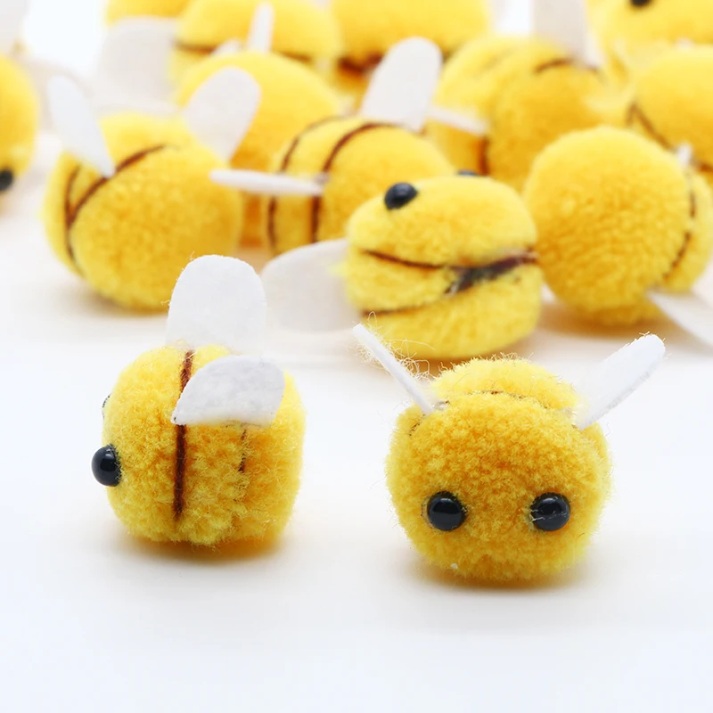 20Pcs/Bag Wool Felt Bumblebee Bee Festival Stuffed Plush Animals Balls For Kids Hair Gift Clothing Accessories Craft Home Decor