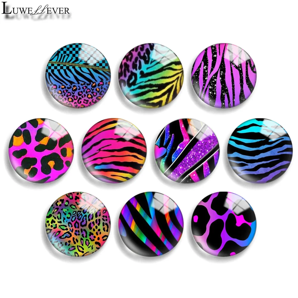 10mm 12mm 20mm 25mm 30mm 40mm 941 Leopard Print Mix Round Glass Cabochon Flat Jewelry Finding 18mm Snap Button Charm Bracelet