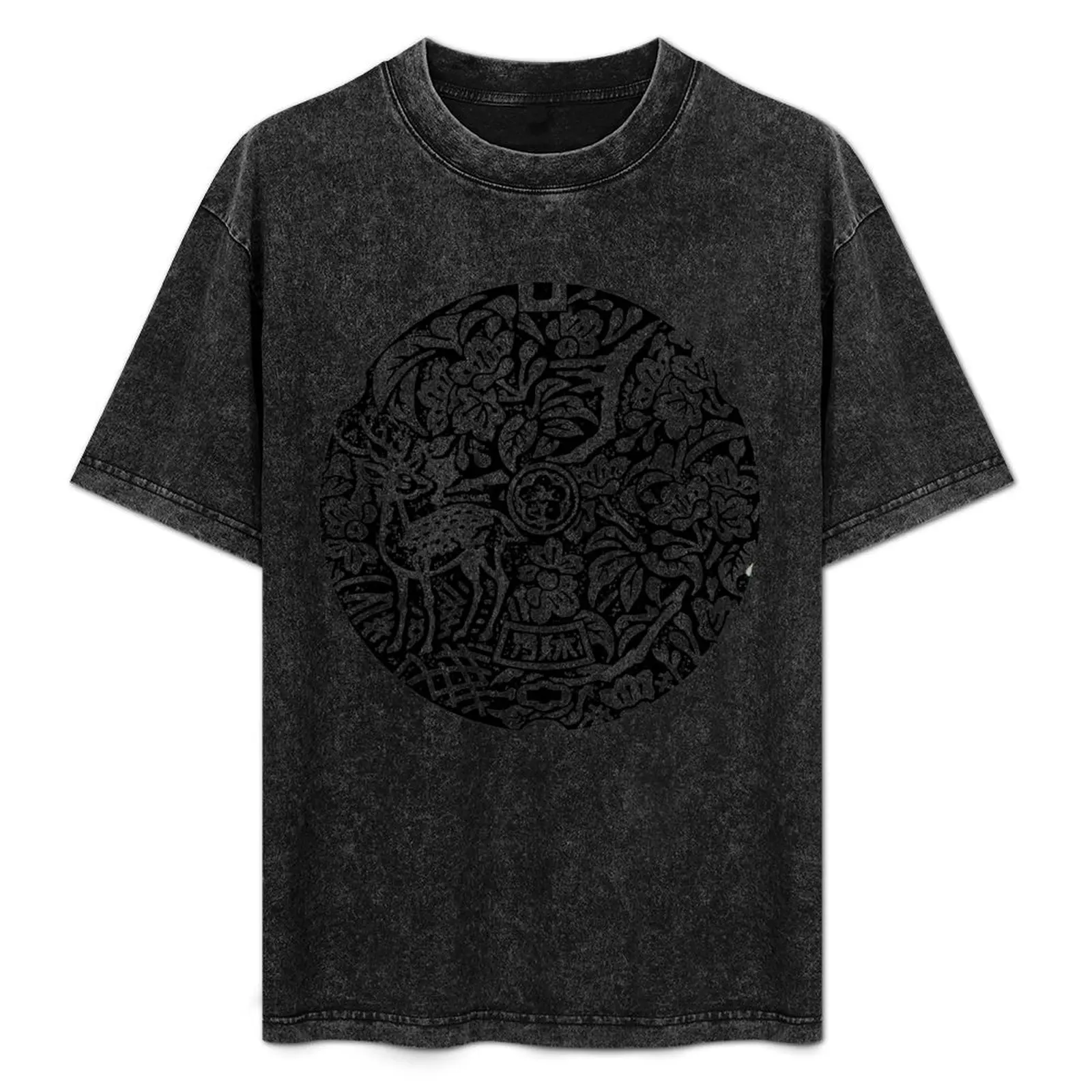 Manhole Street Cover Nara Japan with Deer T-Shirt oversized t shirt graphics Men's clothing