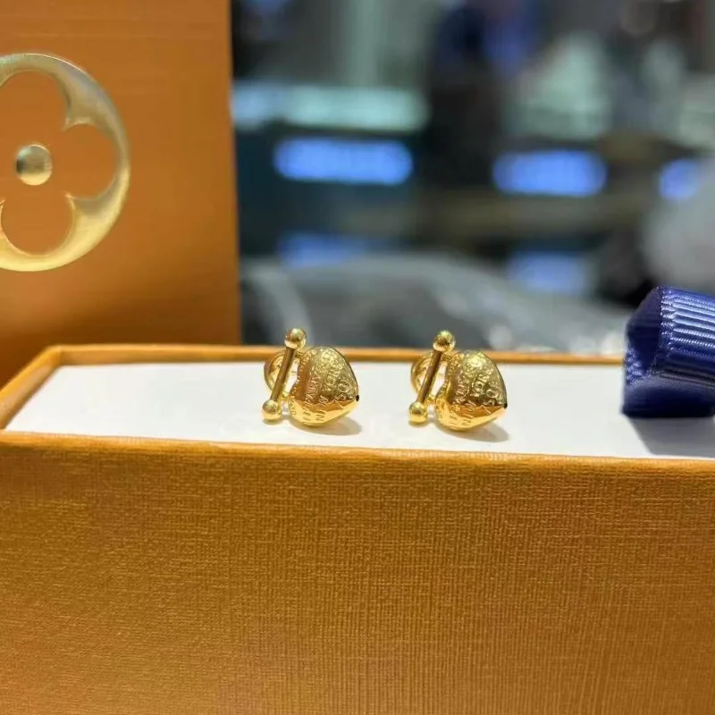 LABB Real 18K Gold Peach Heart Earrings Au750 Simple Temperament Fashionable Women's Earrings Boutique Jewelry Gifts E0105