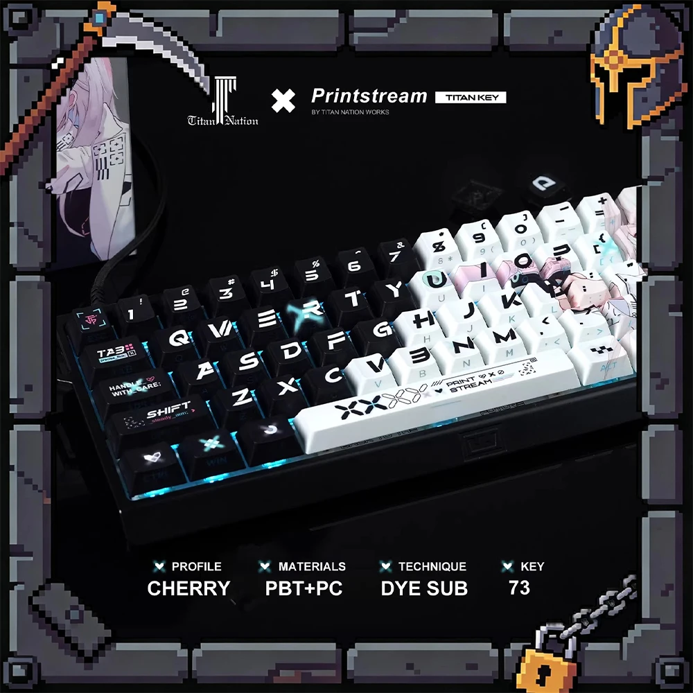 TITANNATION Printed Girl PC Keycaps Thermal Sublimation Factory Side Penetration Keyboard Keycaps Adapt Bee Made68 PC Accessorie