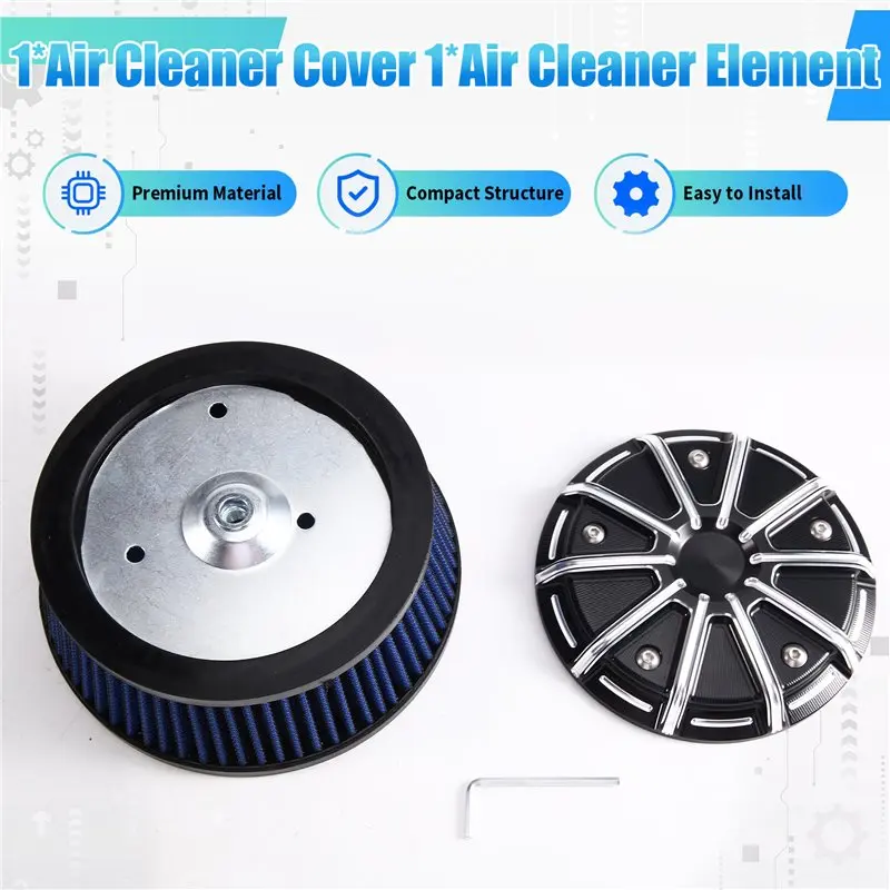 Black Air Cleaner Cover& 3 Hole Element Air Filter For Harley Dyna 99- 17 Softail 00- 15 Motorcycle For Touring 08- 16 Blue