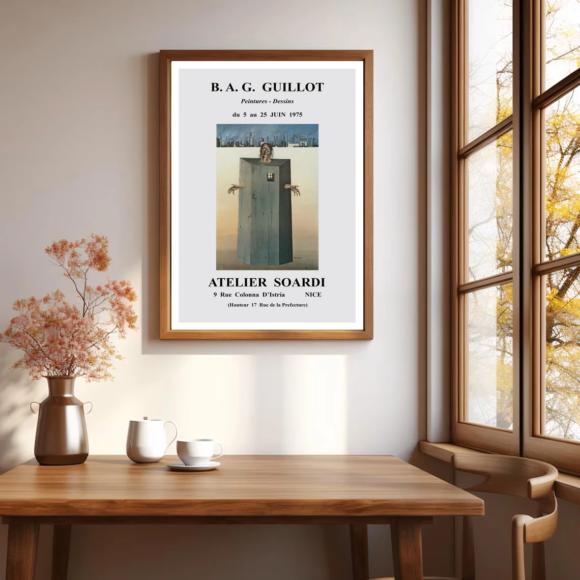 إعادة طباعة ملصق معرض فرنسي عتيق لعام 1975 لأعمال B.A.G. المقصلة المشارك قماش طباعة ديكور المنزل طلاء جدران