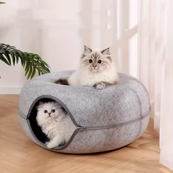 1pc Felt Tunnel Cat Nest with Kitten Window, Cat Donut Tunnel, Detachable Round Cat Bed, All-season  Washable Dog Beds  Kitten