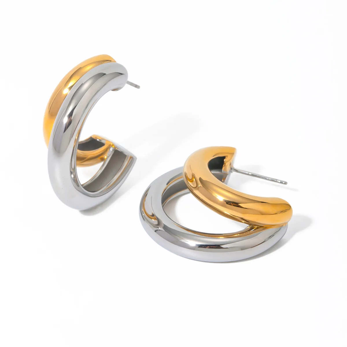 

Stainless Steel PVD 18K Gold Plated Tarnish Waterproof Double Color Hoop Earrings For Woman Jewelry Wholesale INS