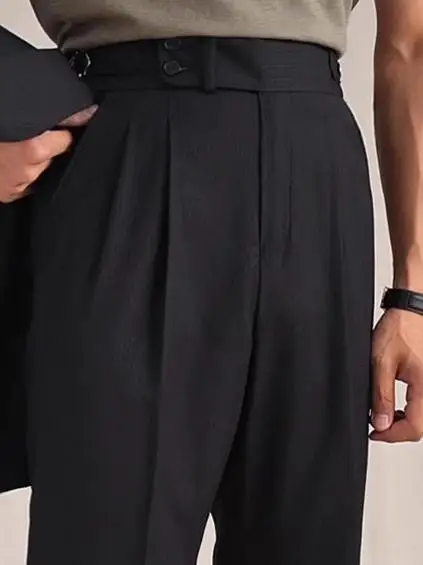 

Мужские шерстяные брюки с двойными складками в итальянском стиле для осени и зимы, винтажные, повседневные, деловые, с завышенной талией, легкие в уходе