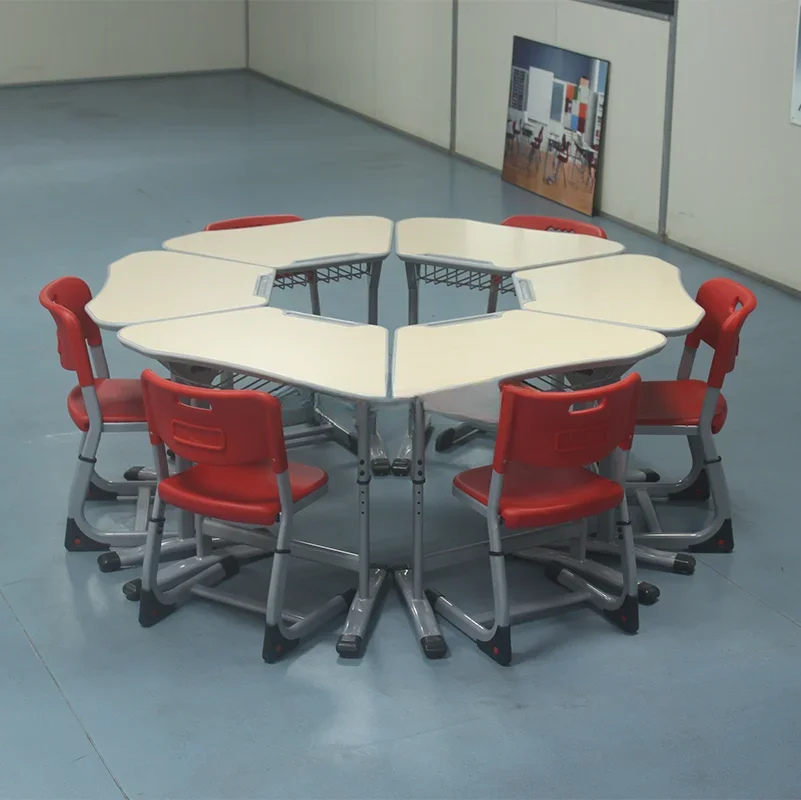 

'popular colorful plastic school furniture stackable single classroom desk and chair set with bow leg for middle high school