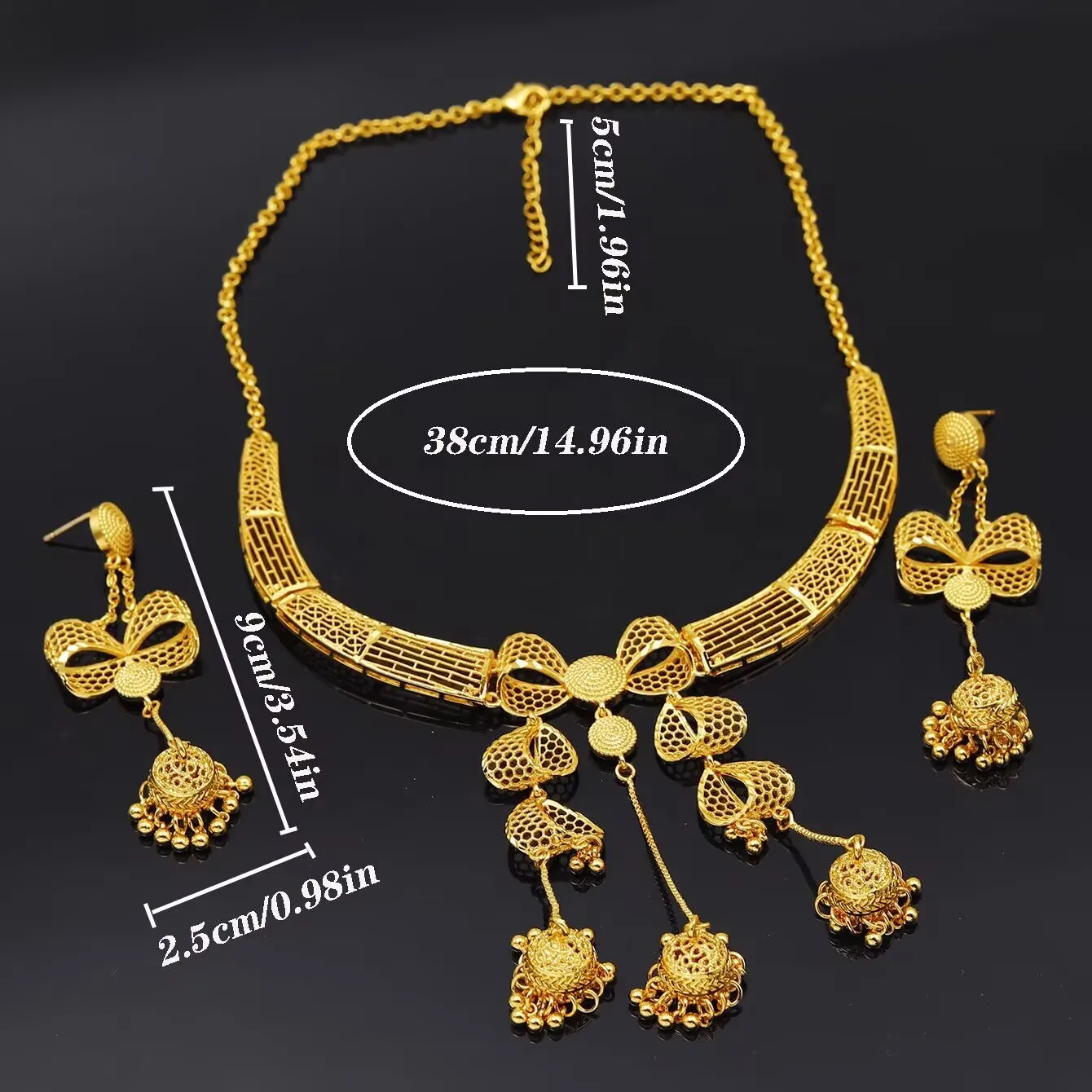 

Dubai US UK France New Gold Plated Alloy Necklace Earrings Wedding Party Anniversary Jewelry Gift Set for Lover YY10694
