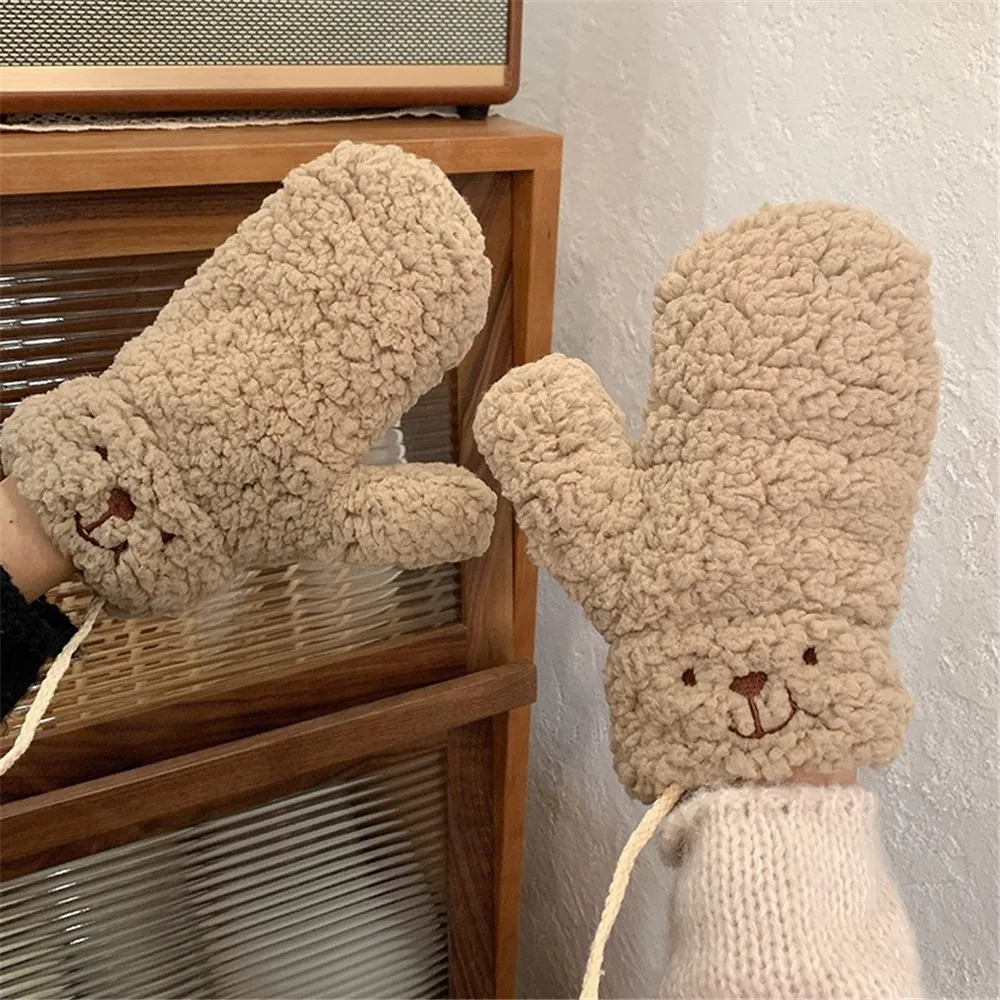 Guantes de oso para mujer y niña, manoplas gruesas de felpa cálidas y suaves de Anime, accesorios de regalo de Navidad, novedad de 2022