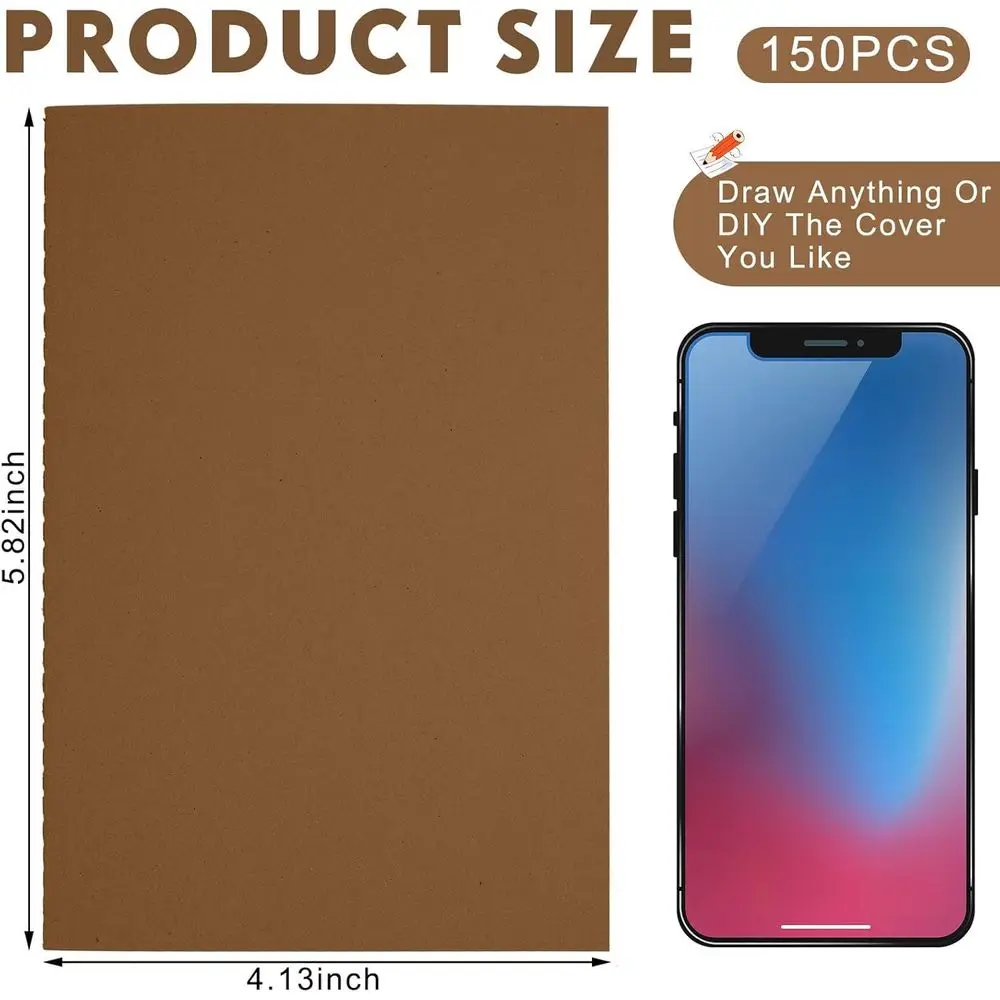 دفاتر ملاحظات كرافت مقاس A6، 150 قطعة، 5.82 × 4.13 بوصة، 48 صفحة، مبطنة، غطاء ناعم، بني داكن للأطفال والطلاب #2