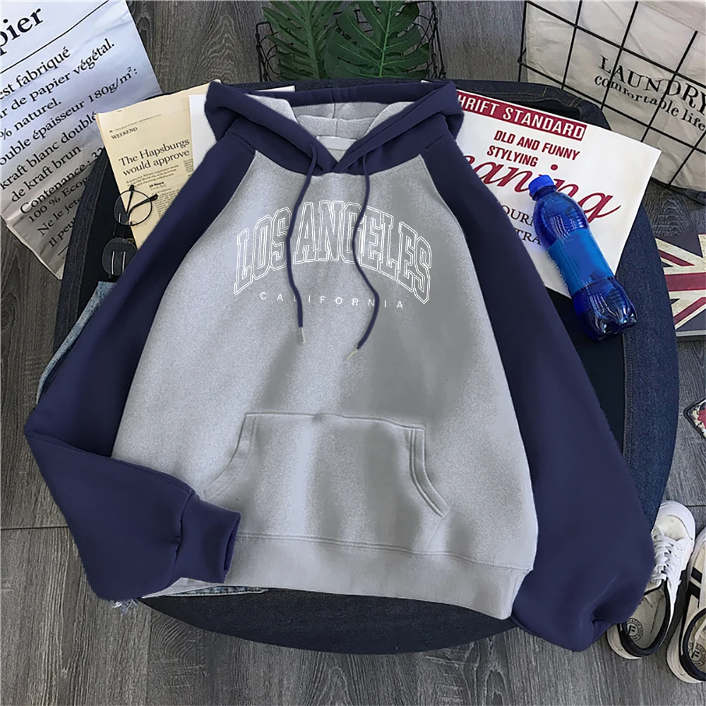 Los Angeles California Letter Print Women Hoodiestide Fashion Casual Hoody Sport Street Hoodie Loose Raglan Comfortable Hooded