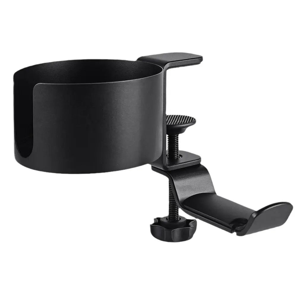 Home Clip On Table Cup Holder Horizontal Vertical Mount Anti Spill Office Desktop Mug Rack Metal Clamp Water Bottle Storage Tray