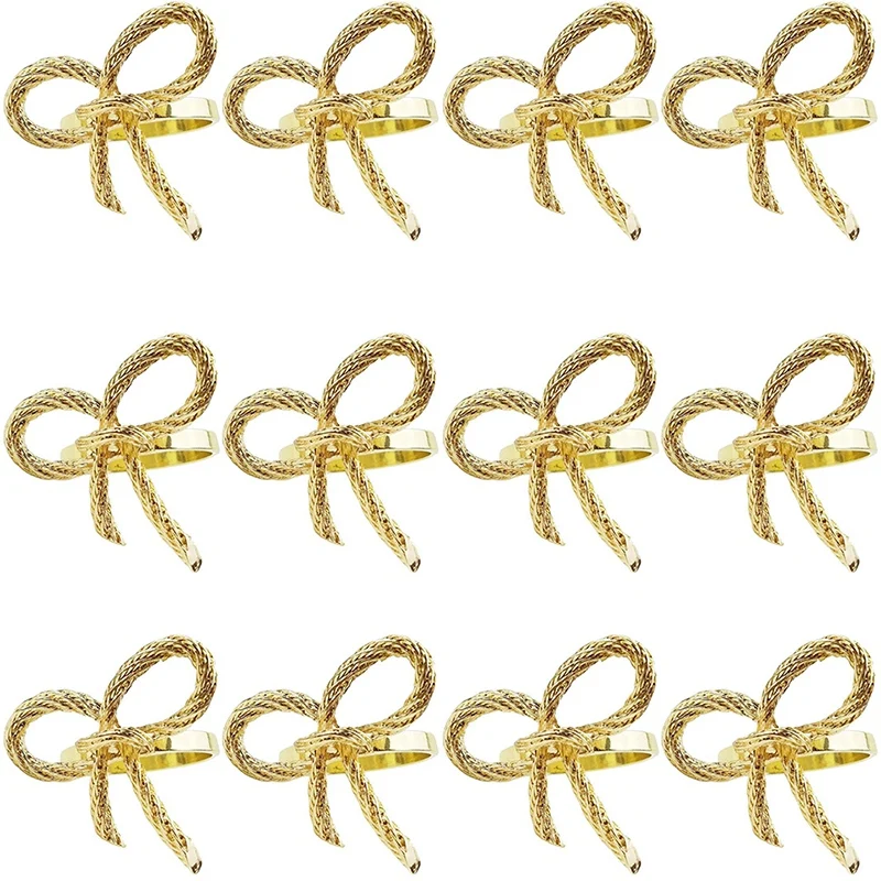 12 Pcs Simple Golden Napkin Ring Butterfly Bow Tie Napkin Buckle Hotel Restaurant Mouth Cloth Ring Metal Napkin Ring-A23R