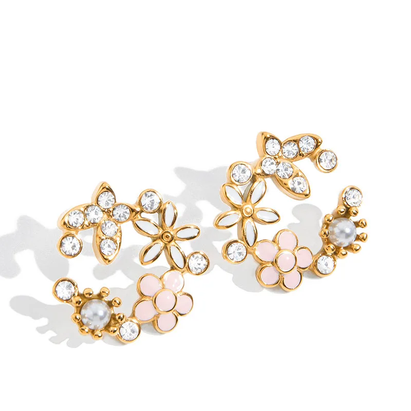 

Apexelle Fashion Jewelry Stainless Steel Earrings C Shaped Inlaid Zircon Faux Pearl Hoop Ear Earrings Fine Jewelry