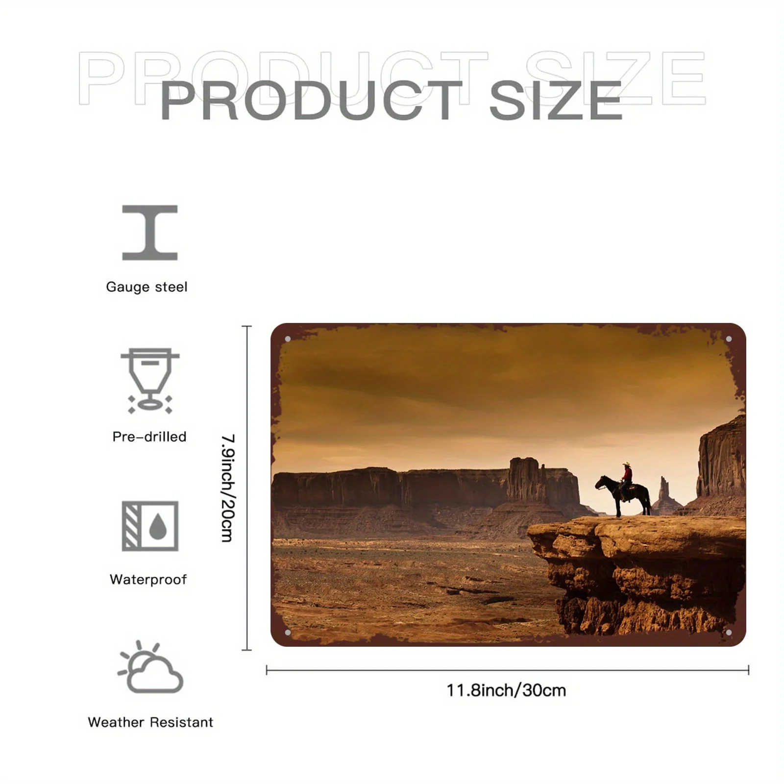 2D plane, western cowboy in the rural west and Indian mountain scenery metal sign - 8X12 inches home wall art decoration