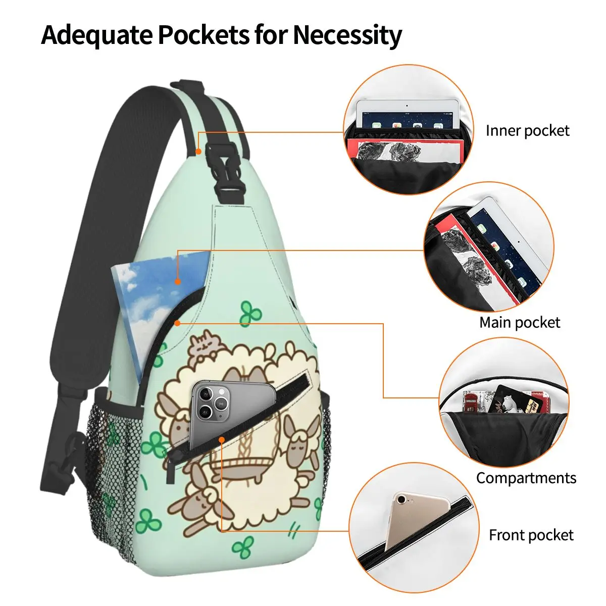 Spring Pusheenns Sling Bags Chest Crossbody Shoulder Backpack Outdoor Hiking Daypacks Kawaii Cute Cat Printed Satchel