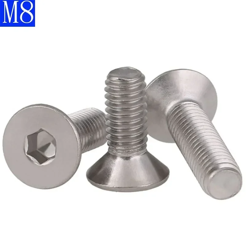 8mm M8 x 1.25 304 Stainless Steel FLAT HEAD Socket Screws Bolt Countersunk DIN 7991 Hex Socket screw  A2 - 70