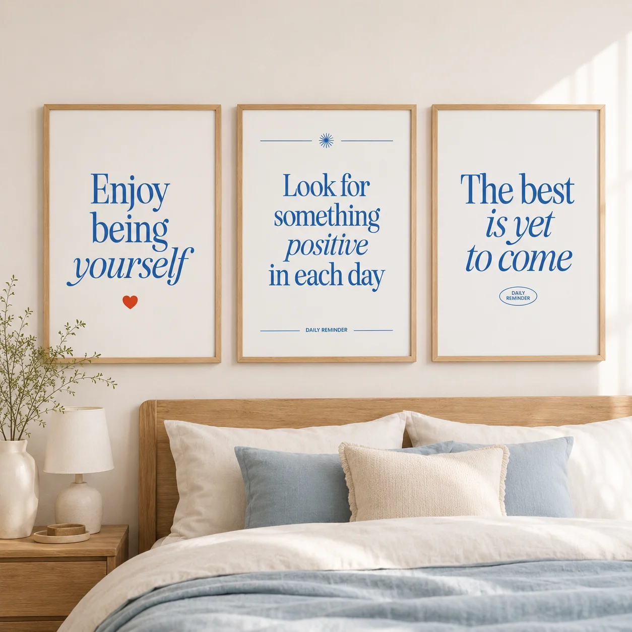 Inspirational Quotes Wall Art, Minimalist Blue Positive Canvas painting, Nordic Posters prints for Bedroom Living Room Decor