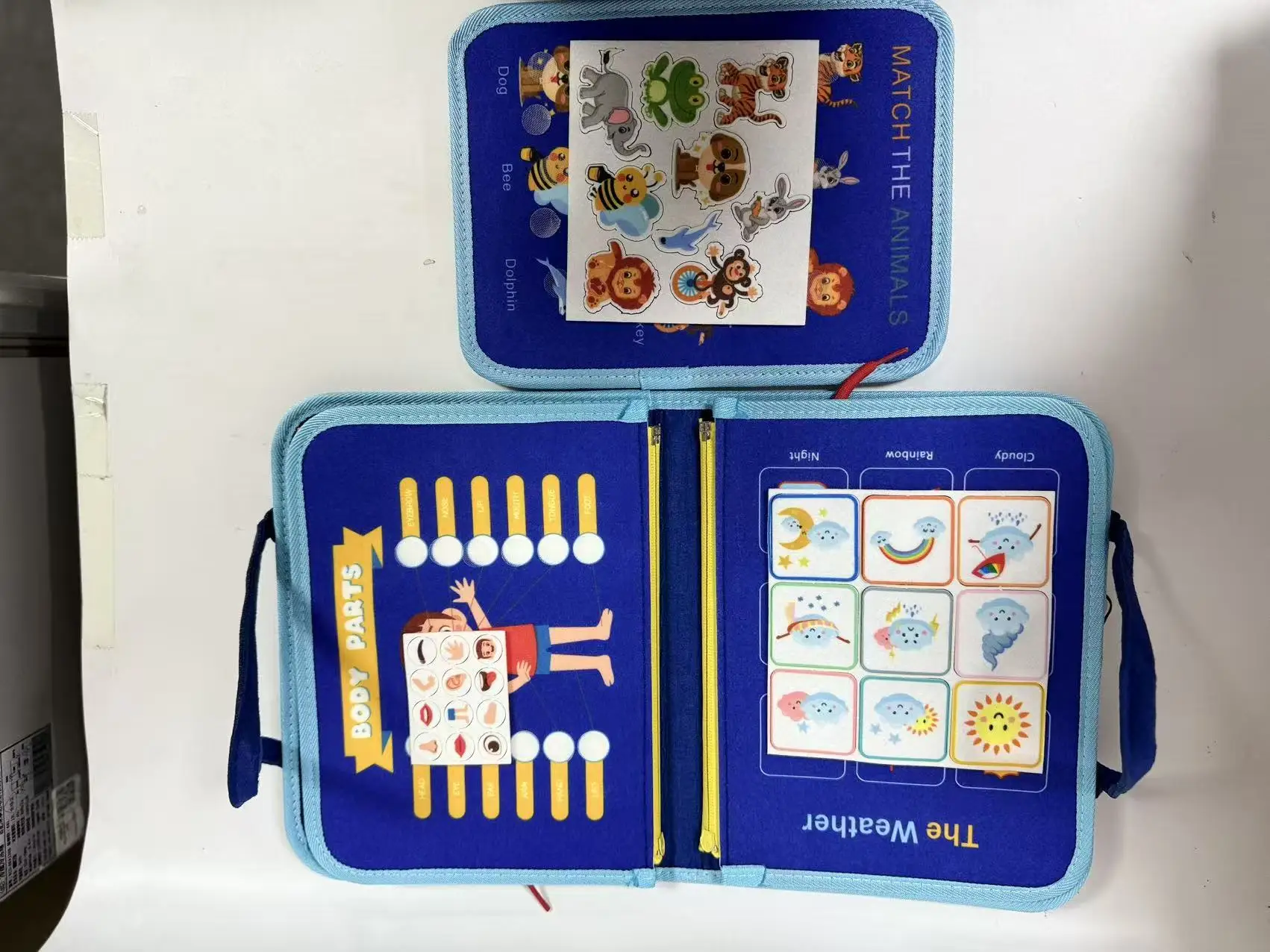 Planche occupée Montessori, activités avec des compétences de vie, Alphabet, numéro, forme, couleur, animal, météo