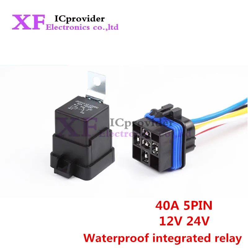 Car Auto Automobile Relay Sealed Waterproof  40A DC12V 24V 5Pin 4pin Auto Relay + Holder With 105mm Length Wires  ICprovider