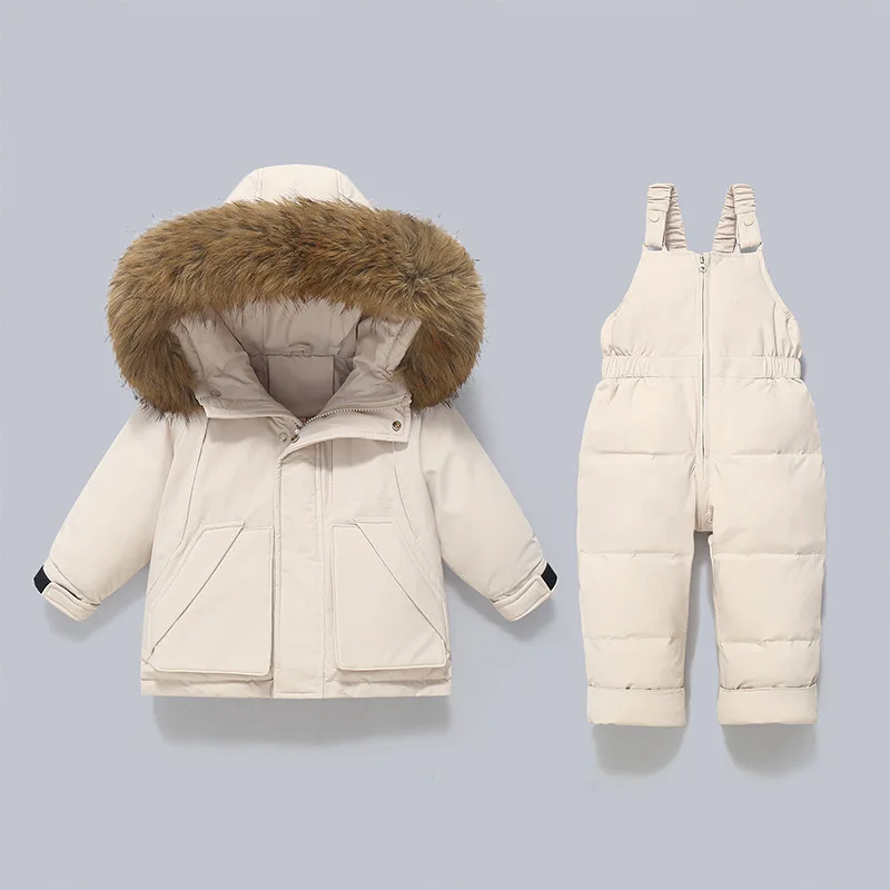 Winter Children's Down Jacket Set Thickened Removable Overalls Baby Winter Two-piece Set