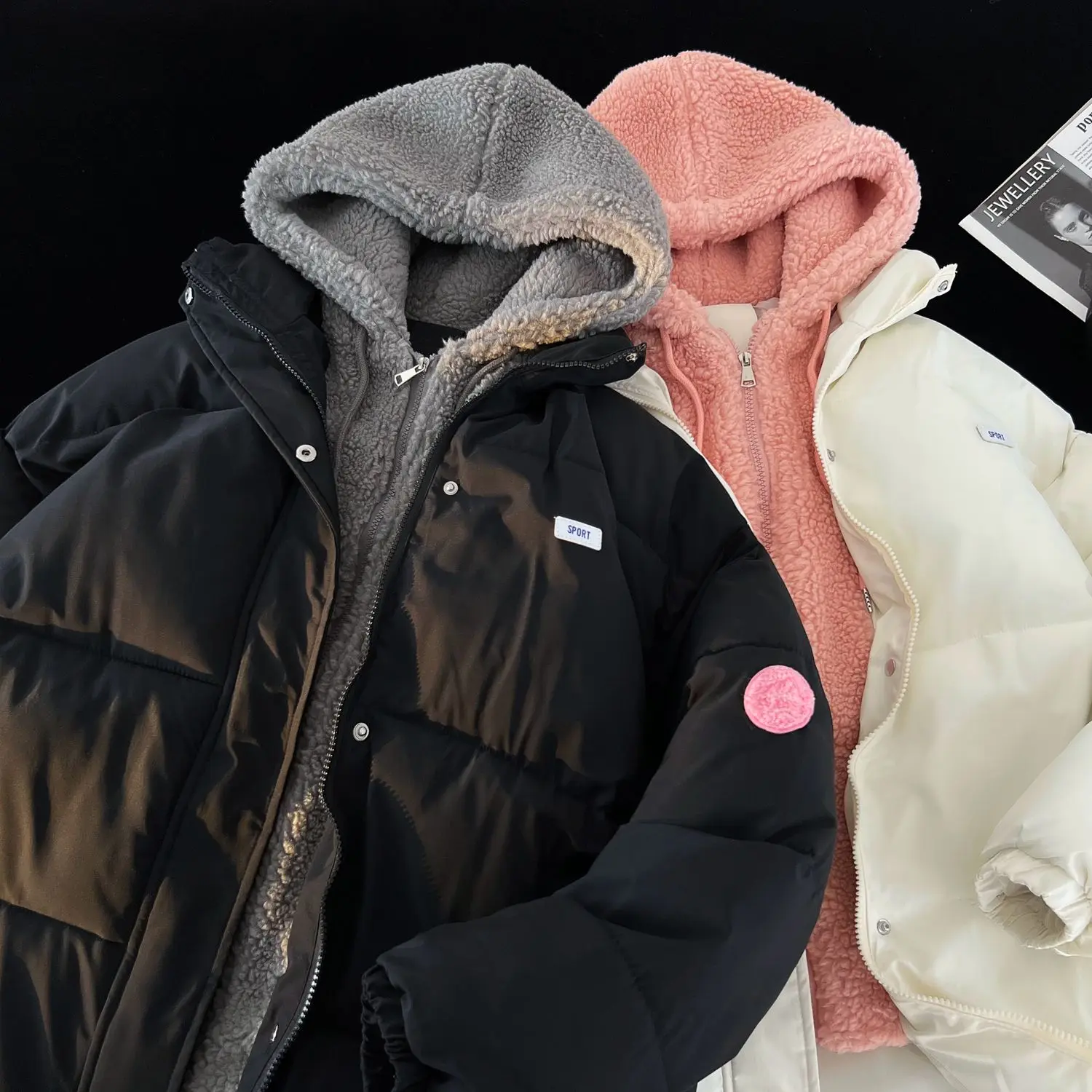 

Men's Thiened Lamb Fur Cotton Jaet Loose Fit American Sle Casual Wear Winter Warm Zipper Closure ort Coat