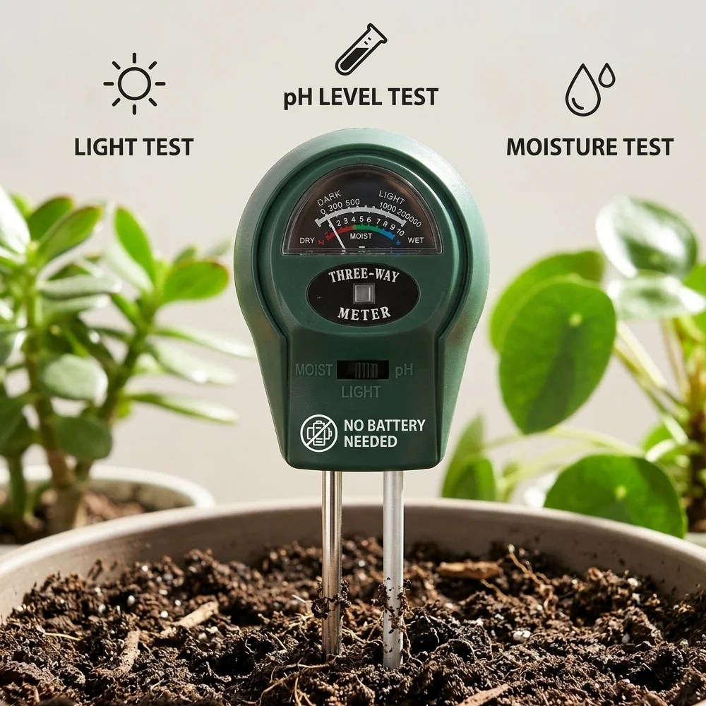 3-in-1 Soil Tester PH Moisture Light Meter Plant Water Sensor Gardening Tool for Indoor Outdoor Garden Farm Flowers Battery Free