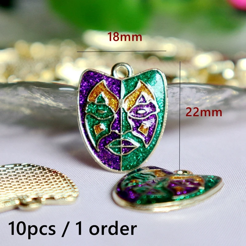 10pcs Mardi Gras Carnival Fat Tuesday Metal Pendant Shiny Hat Mask Alloy Charms DIY Necklace Bracelet Earring Keychain Accessory