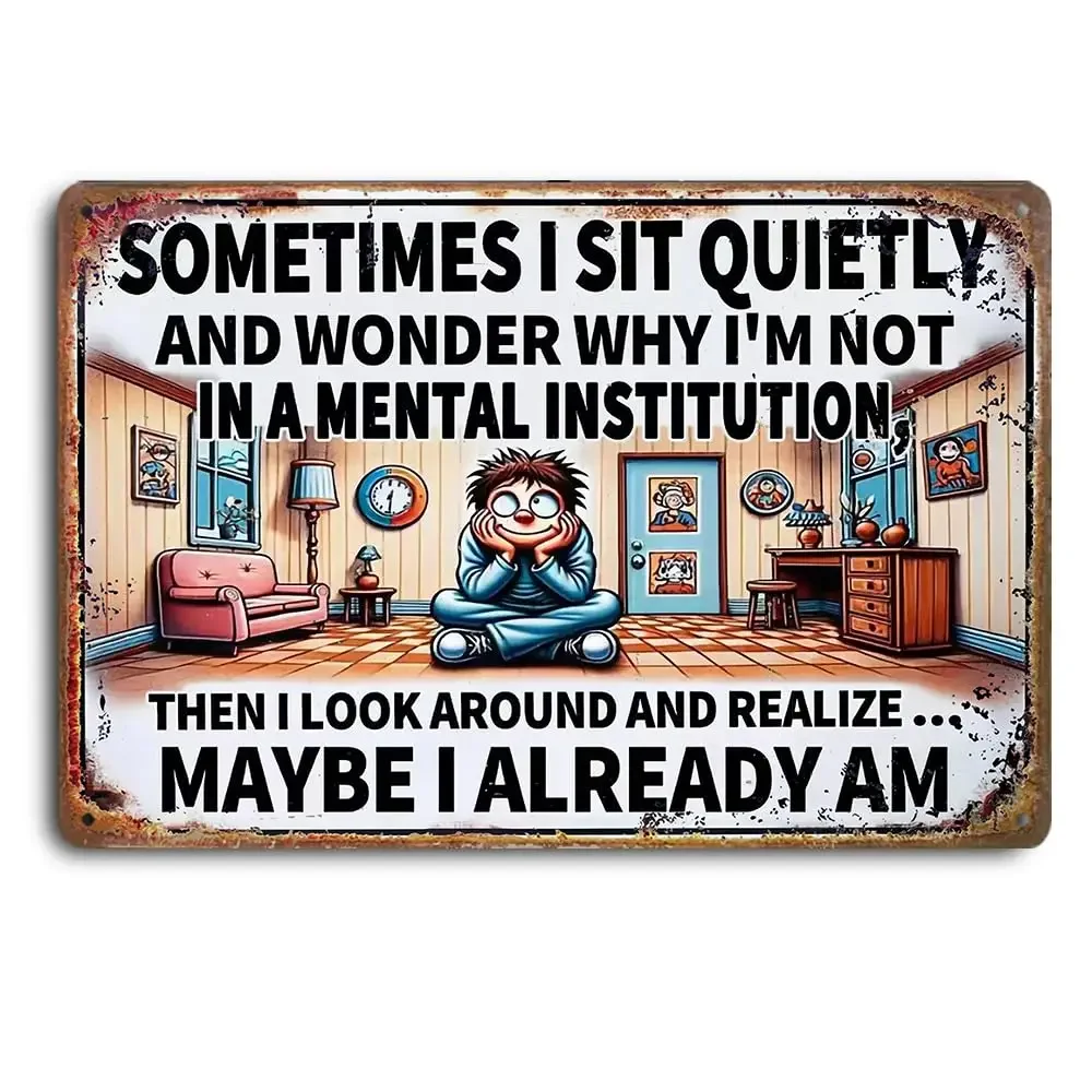 

Humorous Vintage Wall Decoration - Vintage Tin plate with whimsical quotes,30.48 X 20.32 cm, fun home and office decor, quirky a