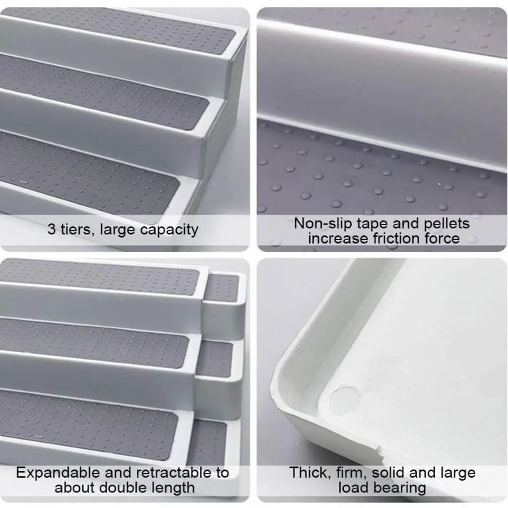 رف منظم للخزانة من البلاستيك الرمادي مكون من 3 طبقات قابل للتوسيع #5