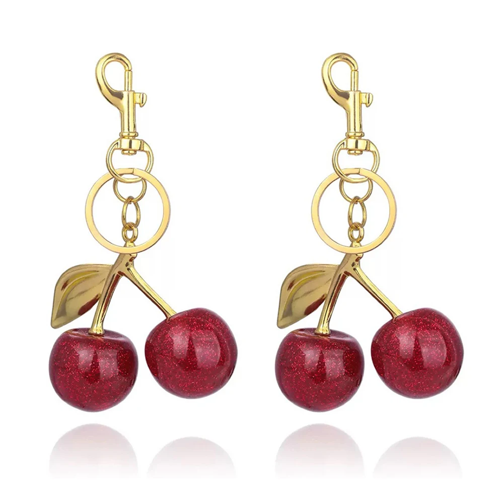 لطيف العصرية الأحمر الكرز قلادة المفاتيح للنساء حقيبة زينة مجوهرات مفتاح السيارة اكسسوارات سحر كيرينغ