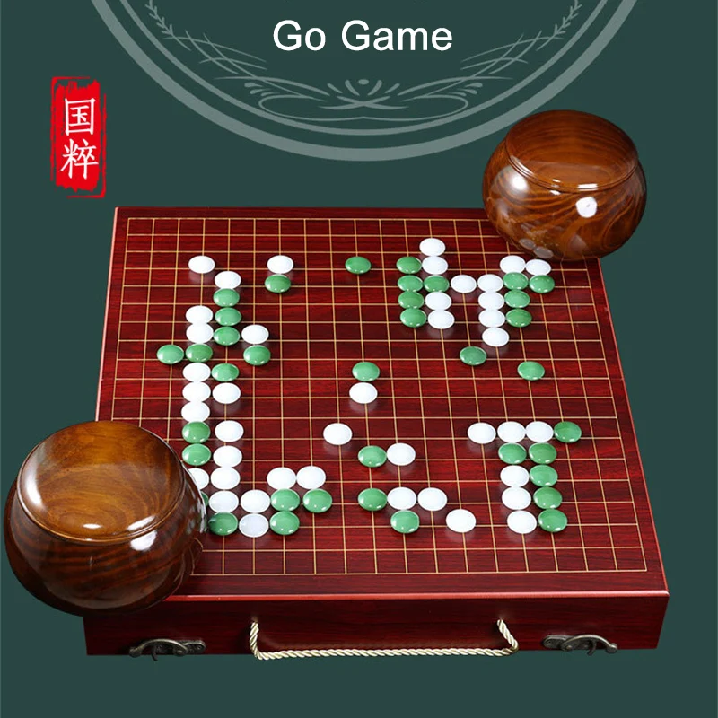 

Роскошный игровой шахматный набор Jade Go, шахматная игра Weiqi, шахматные фигуры из зеленого и белого камня 361 D2,2 см, деревянная шахматная доска, настольная игра