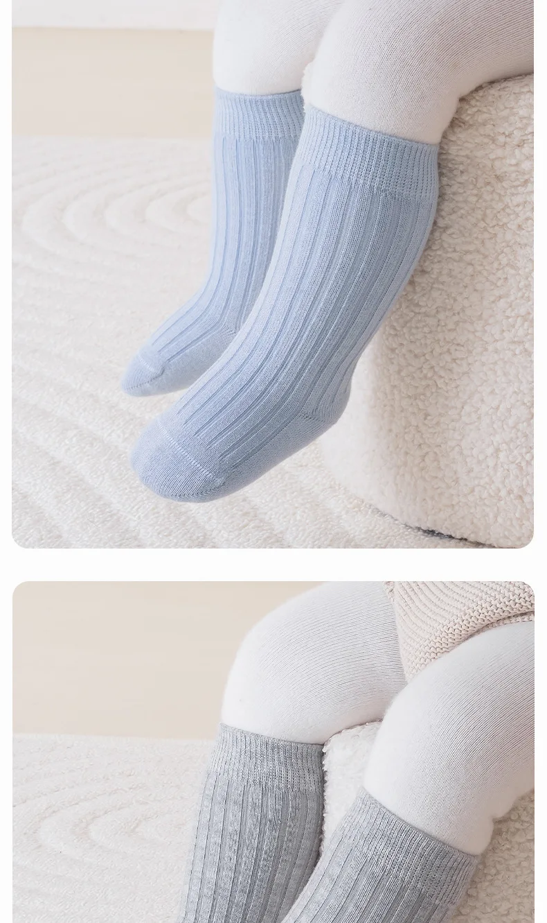 3 Paar Thermosocken für Babys, mittelhohe Socken, Winter, dickes Fleece, Socken für Kleinkinder, gerippte, einfarbige Socken für Neugeborene. – Detail 6