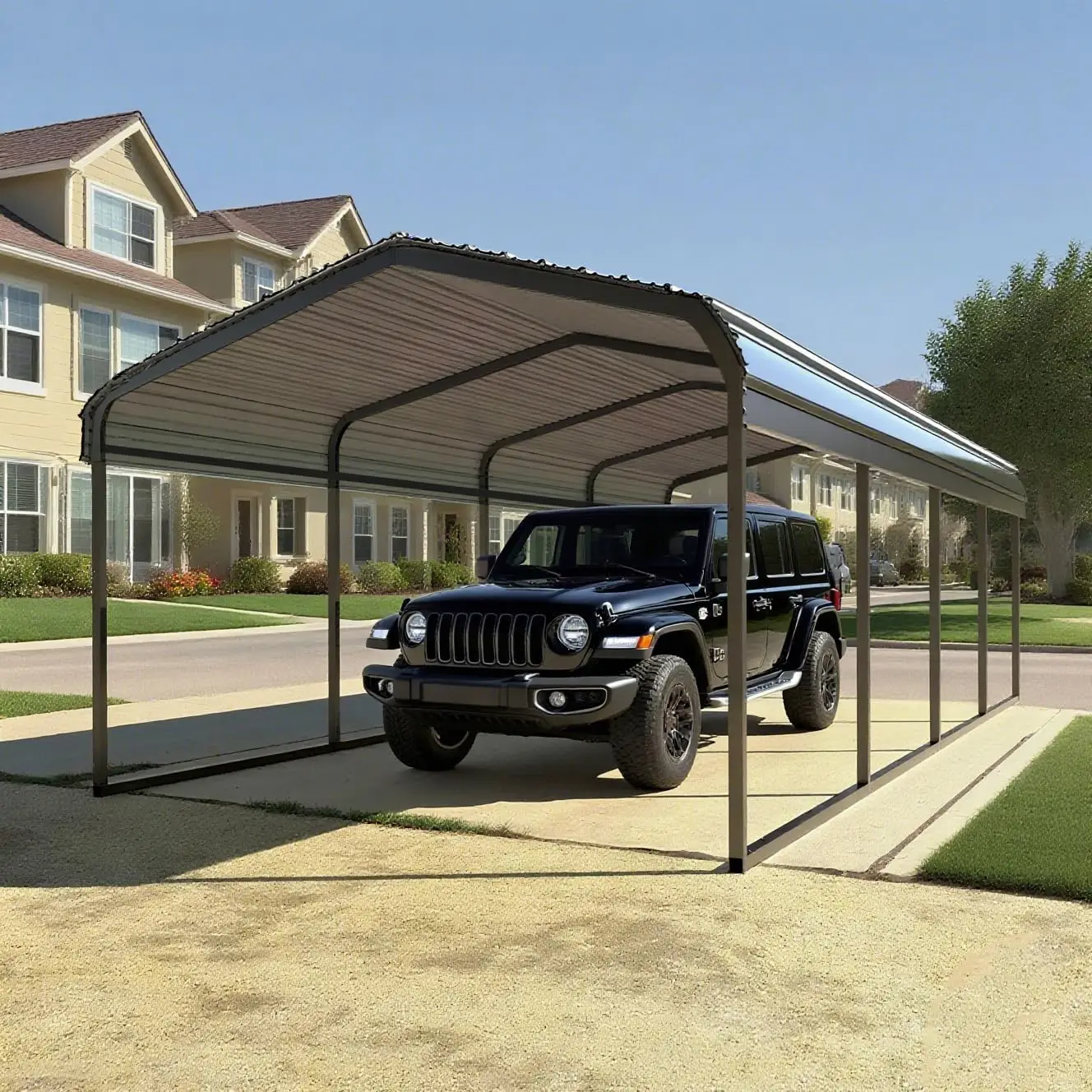 10x20 FT Heavy Duty Extra Large Metal Carport Vertical Roof Design All Weather Protection Galvanized Steel Shelter Car Dual Vehi
