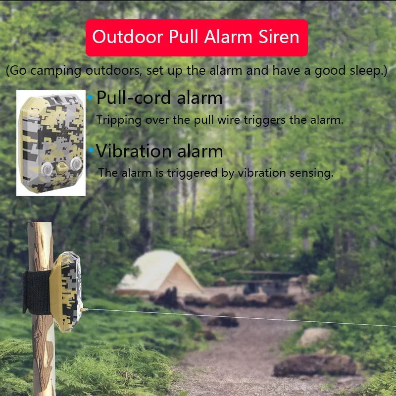 Portable Outdoor Pull Siren Camping Travel Vibration Siren Security Alarm Wire Trigger Alarm Device Security Alert for Safty