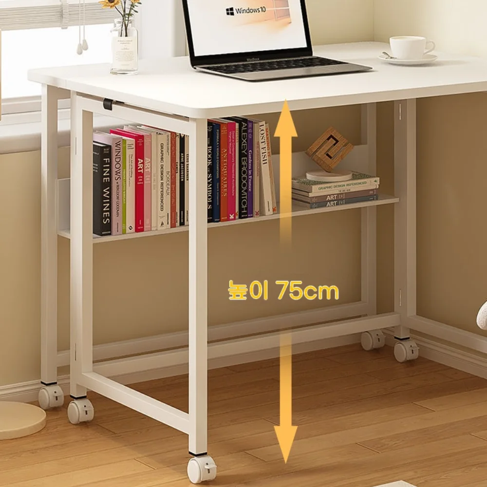 Folding Computer Desk Bedside Writing Workbench Minimalist Folding Writing Table Desktop Small Spaces Study Desks with Bookshelf