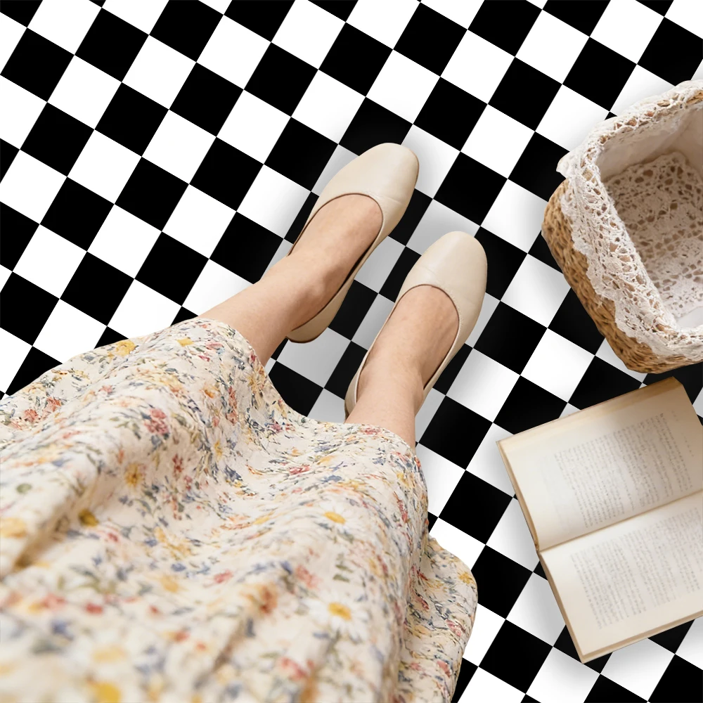 10Pcs 30x30cm Black White Checkerboard Floor Tiles, Thickened Waterproof Self Adhesive Vinyl Stickers