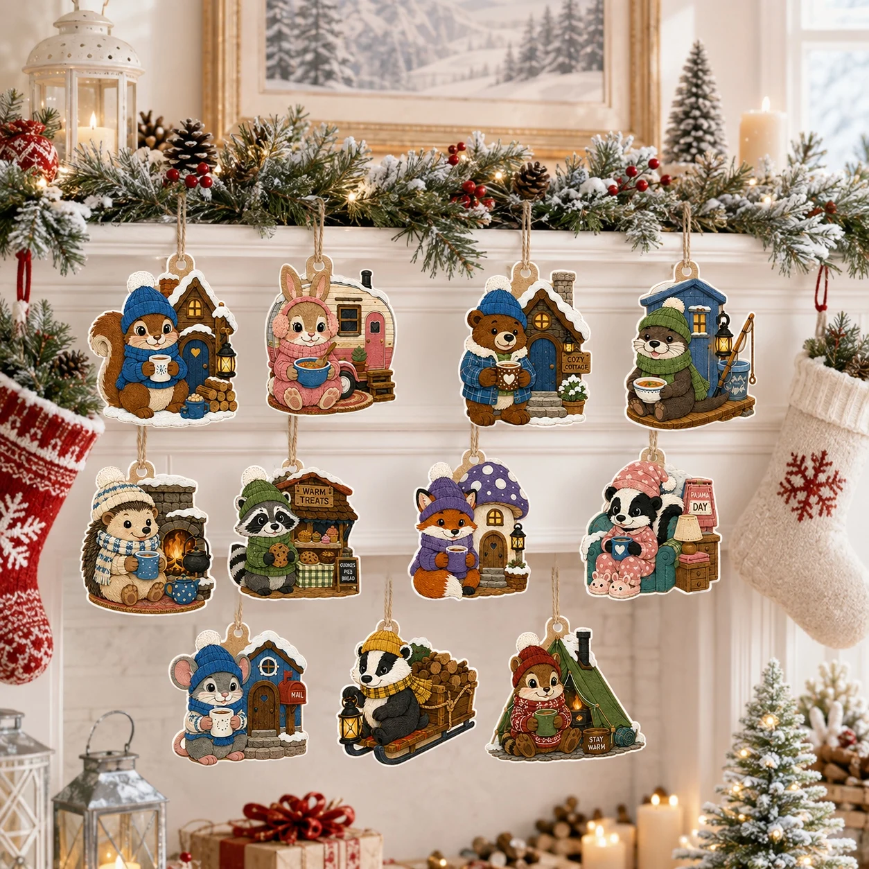 11 PCS Cozy Winter Hanging 2D Flat Felt Ornaments, DIY Felt Decorative Ornaments, Holiday Decor for  Halloween Party Accessories view 3