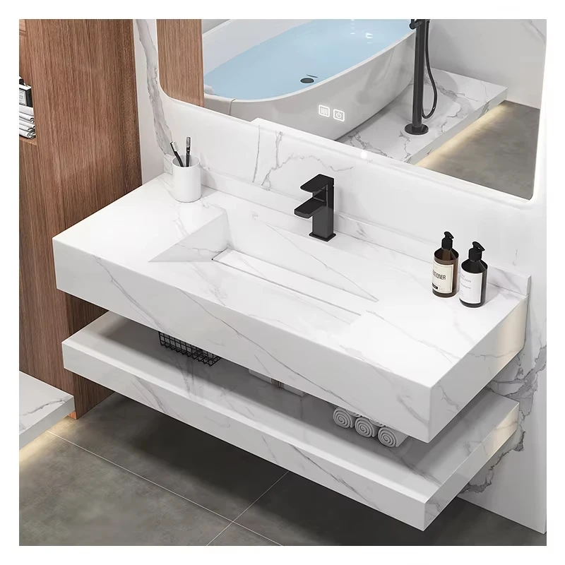 

XHSH Современный элитный шкаф для хранения в ванной комнате с умным наклонным умывальником, LED-зеркалом, подвесной настенной раковиной и мебелью для умывальника