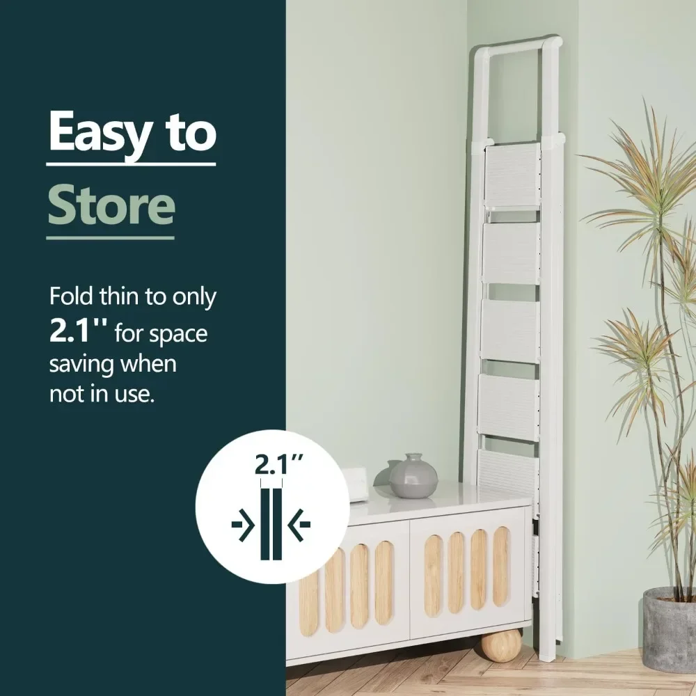 سلم ذو 6 درجات، سلالم خفيفة الوزن قابلة للطي مع دواسات واسعة، سلم نحيف للمساحات الضيقة، سلم طويل للسقف العالي مع