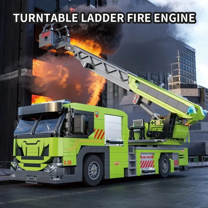 Fire Crane Engineer Truck Building Blocks Classic Turntable Ladder Fire Engine Model Bricks Diy Toys Kids Holiday Gifts