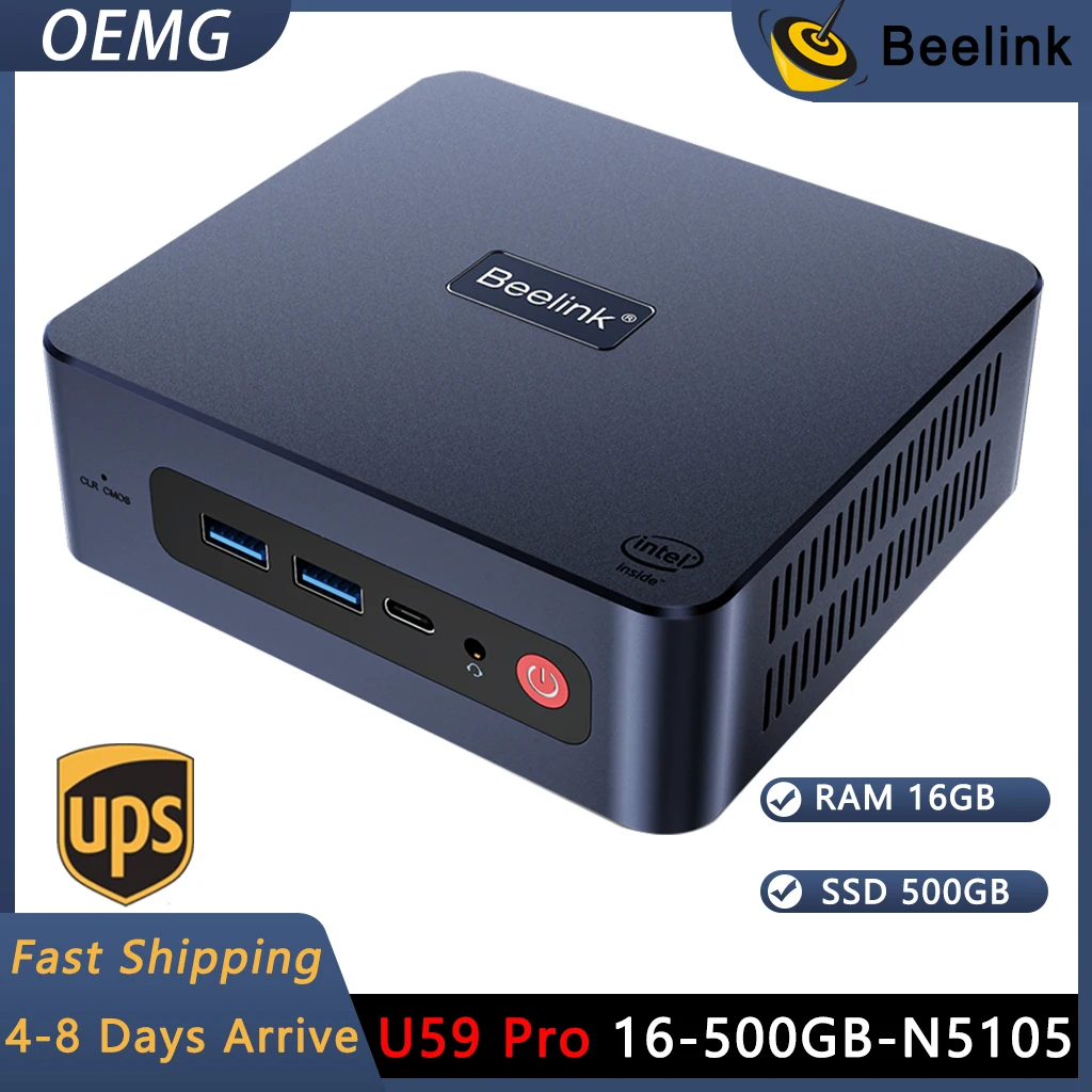 Beelink U59 Pro Celeron N5105 Mini Pc DDR4 RAM 8G/16G SSD 512G Windows 11 Pro Wifi5 Support 4K BT4.0 Desktop Gamer Computer