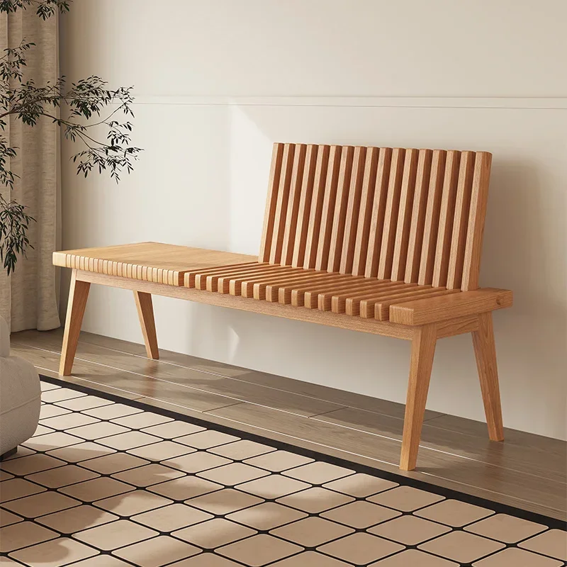 Nordic retro solid wood folding backrest stool household furniture dining chair piano key bench bedside stool change shoes