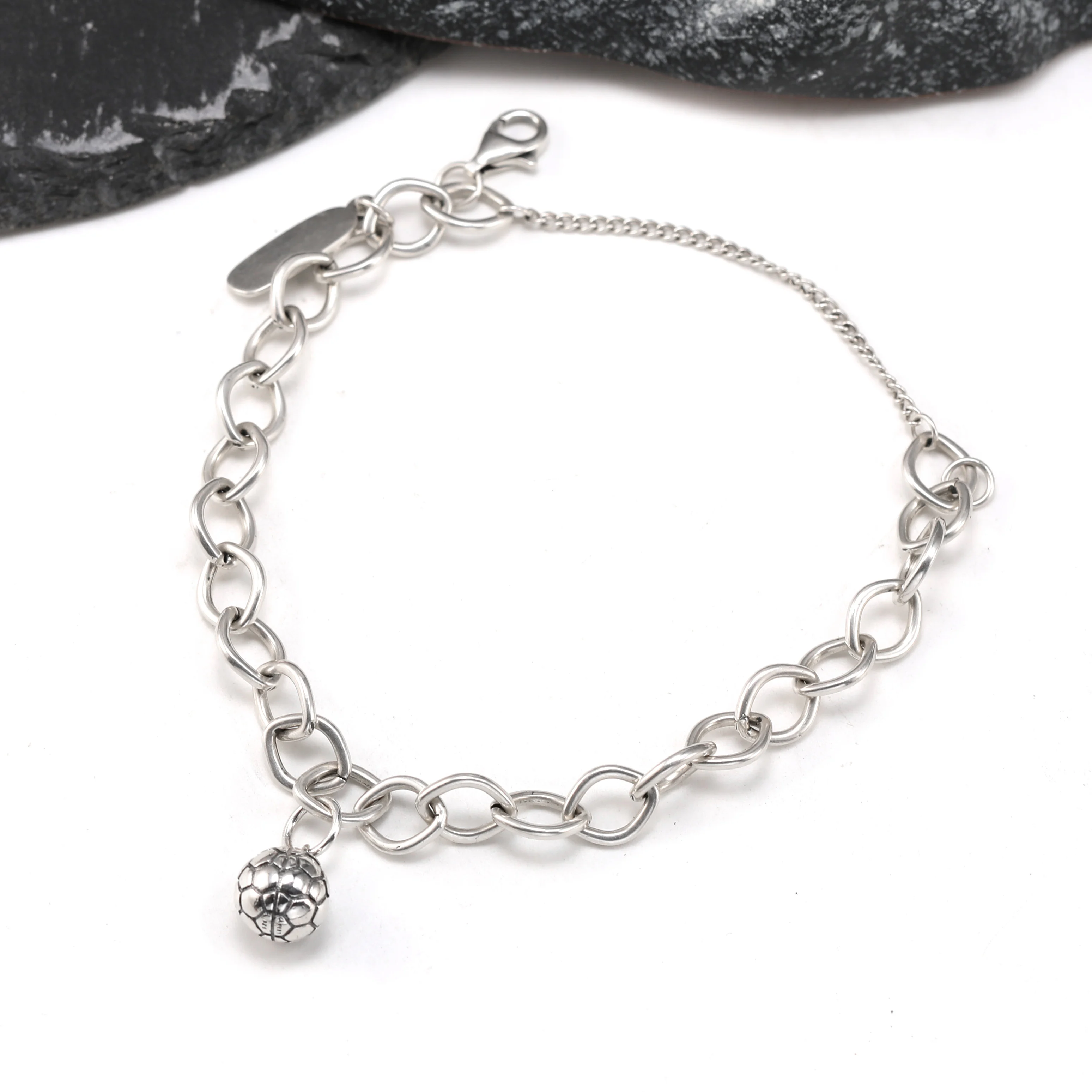 

Genuine 925 sterling silver James Avery Forged Link Charm Bracelet paired with a Football pendant