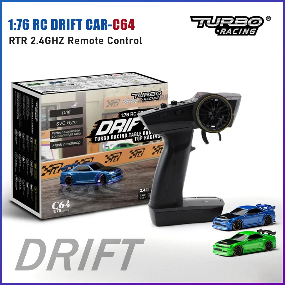 

Turbo Racing 1:76 C64 Drift RC Car with Gyro Mini Full Proportional RTR 2.4GHZ Remote Control Toys RTR Kit For Kids and Adults