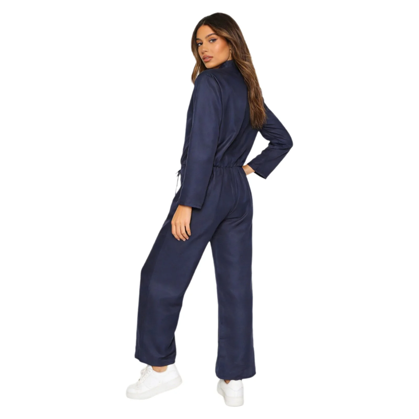 Unisex Women Coveralls Cargo Pants One-piece Suit Unitard Long Sleeve Zipper Pockets Turn-Down Collar Jumpsuit Travel Workwear
