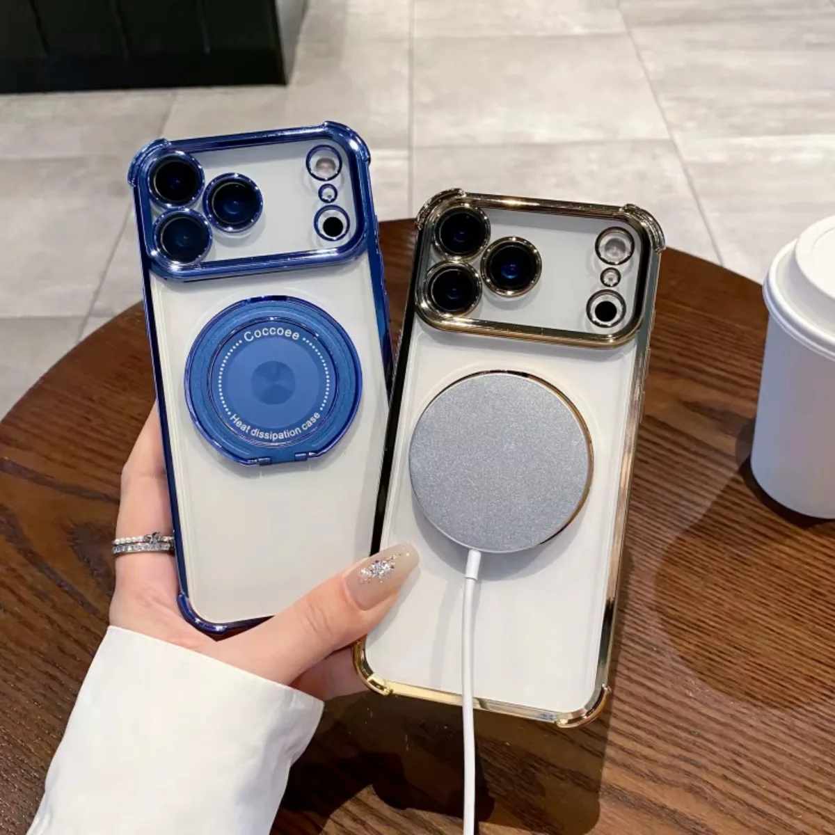 حافظة هاتف مغناطيسية شفافة مع 360 درجة °   حامل دوار وطبقة حماية للعدسة لهاتف iPhone 17 Air 16E 15 14 13 12 11 Plus Pro Max