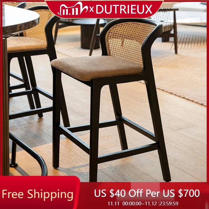 

Ergonomic Counter Bar Chairs Light Luxury Single Reception Creative Bar Stools Wood Woven Taburetes Altos De Cocina Furniture
